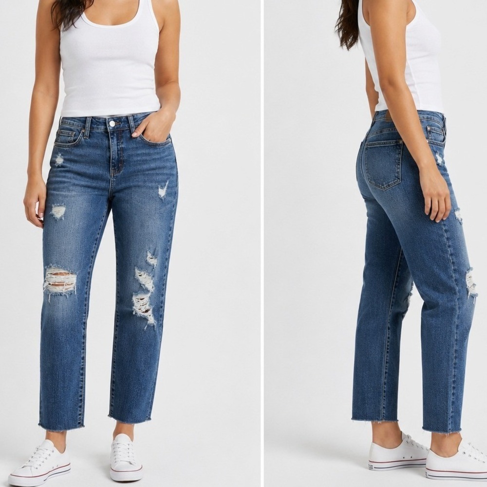 Judy Blue Mid Rise Vintage Cut Off‎ Relaxed Fit Jeans Women Size 7/28 Distressed